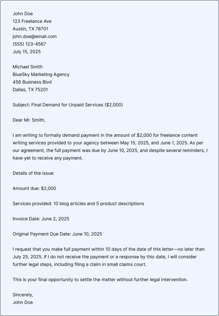 Demand Letter Sample
