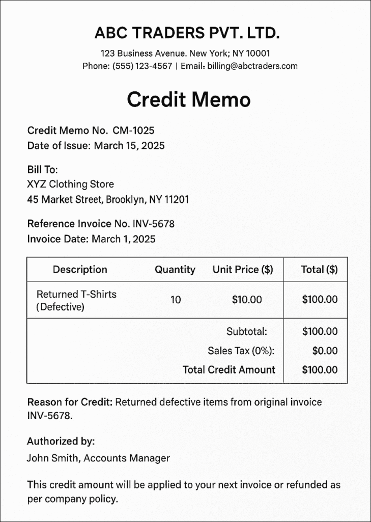 Credit Memo Template