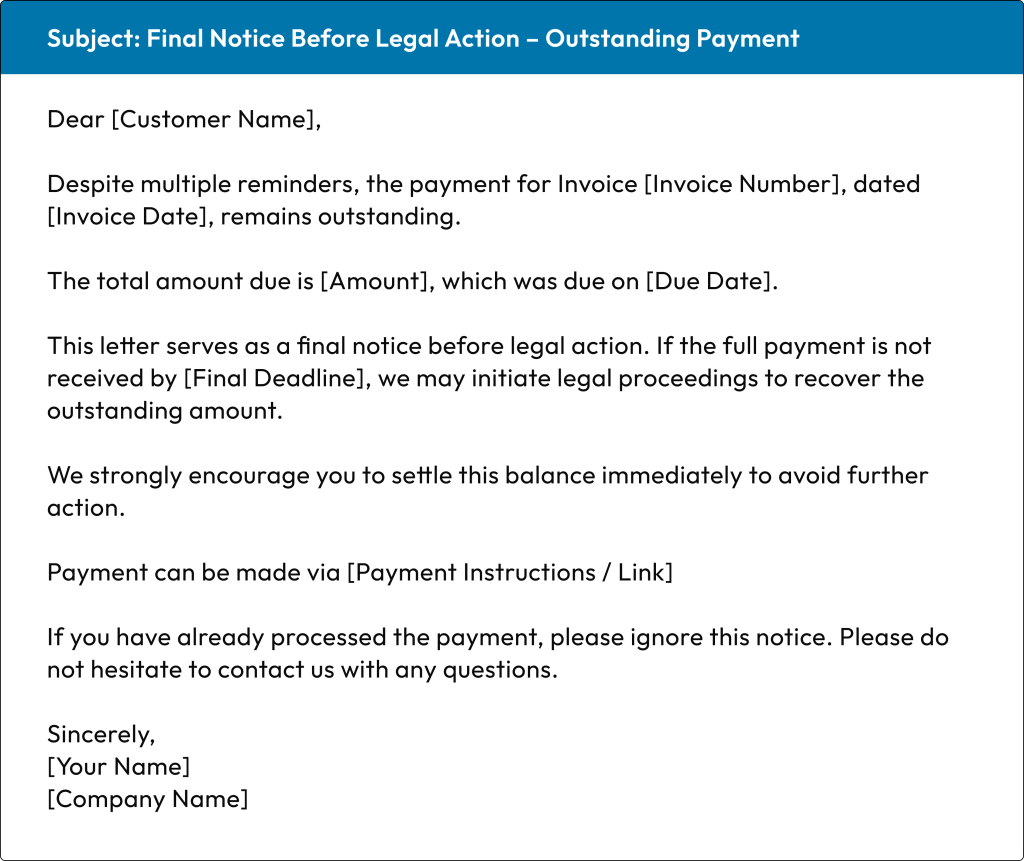 Final Notice Letter Before Legal Action