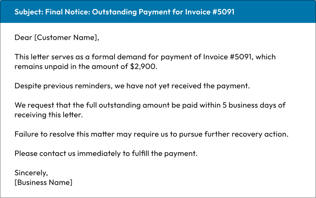 Outstanding Payment Final Notice Template